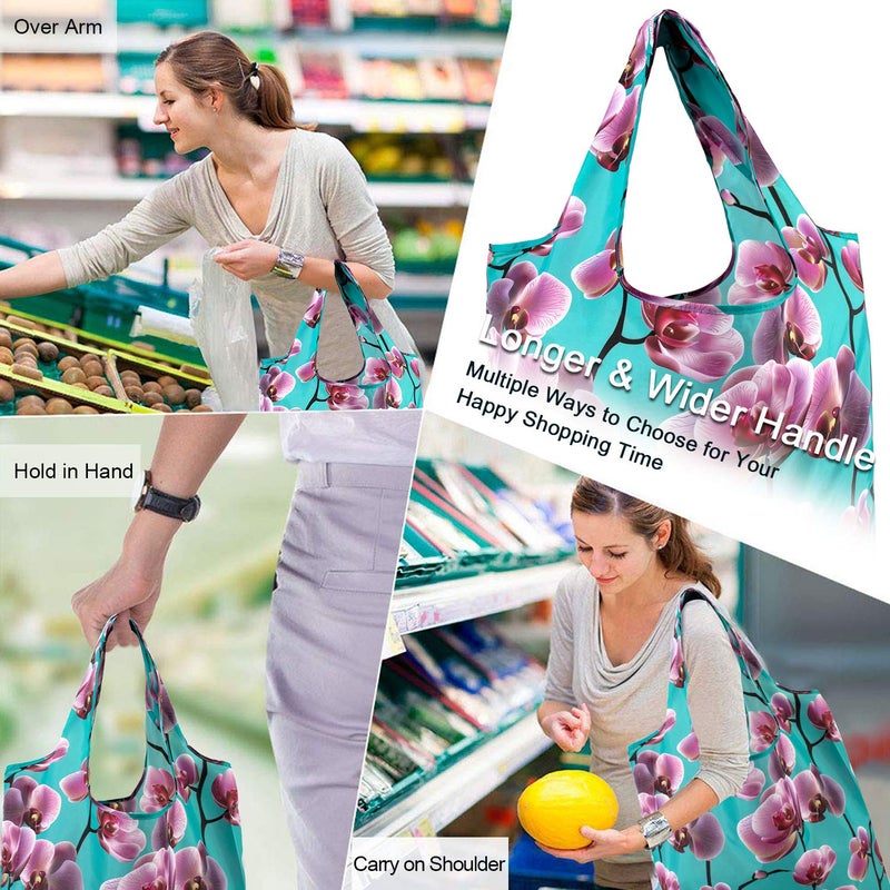 BeeGreen 10 Pack Washable Floral Grocery Bags for Shopping Reusable Tote Bags Extra Large 50LBS Cute Flower Design Foldable Reusable Bags for Women Men Lightweight Durable - Image 5
